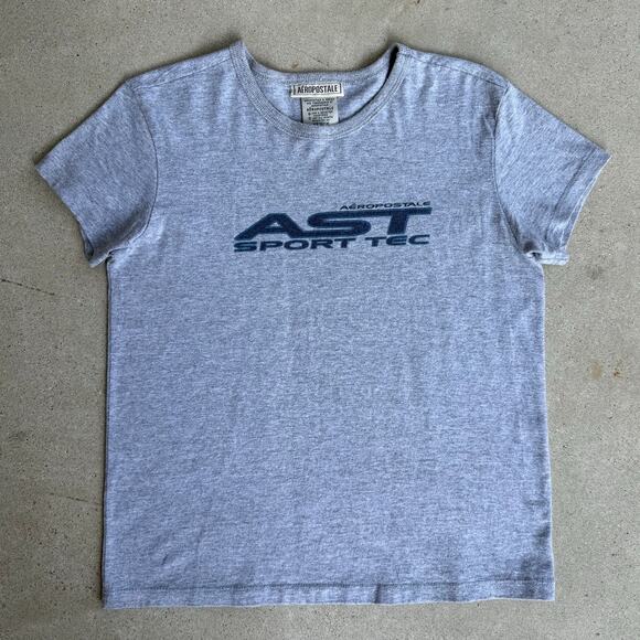 Y2K Vintage Aeropostale AST Sport Tec 90s Gray Baby Tee Shirt Medium - Picture 1 of 5